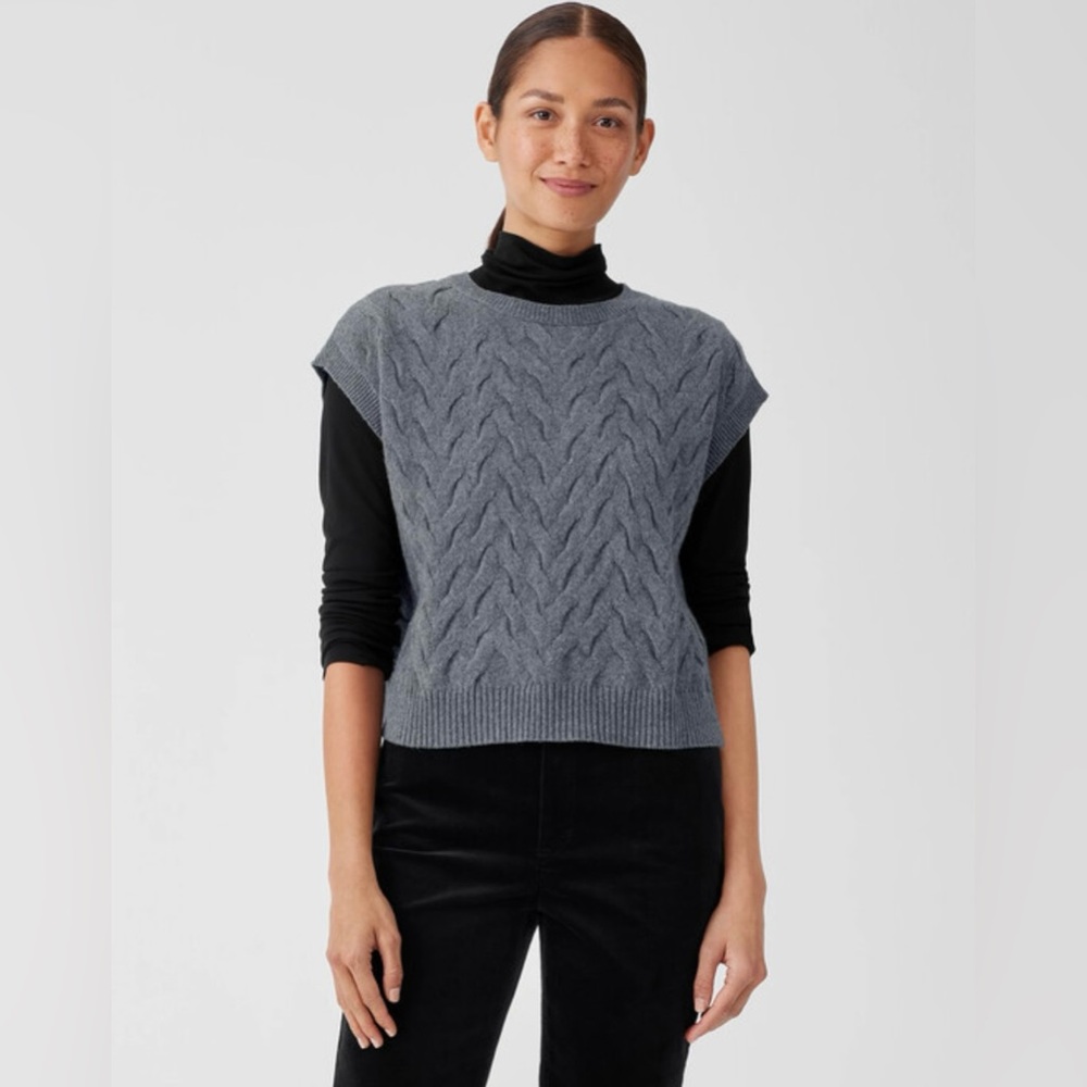 Eileen Fisher Cotton and Recycled Cashmere Square Top Size Large